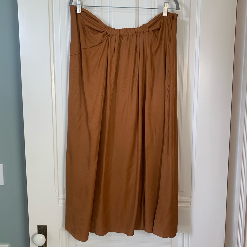 Cider Rust Bunch Waist Slit A-Line Midi Skirt Sz 1X
